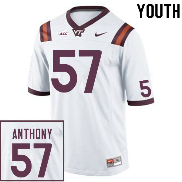 Youth #57 Vincenzo Anthony Virginia Tech Hokies College Football Jerseys Sale-White - Click Image to Close